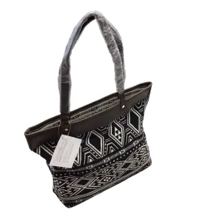 Thirty-one NWT Black Print Rio Weave Tote Bag