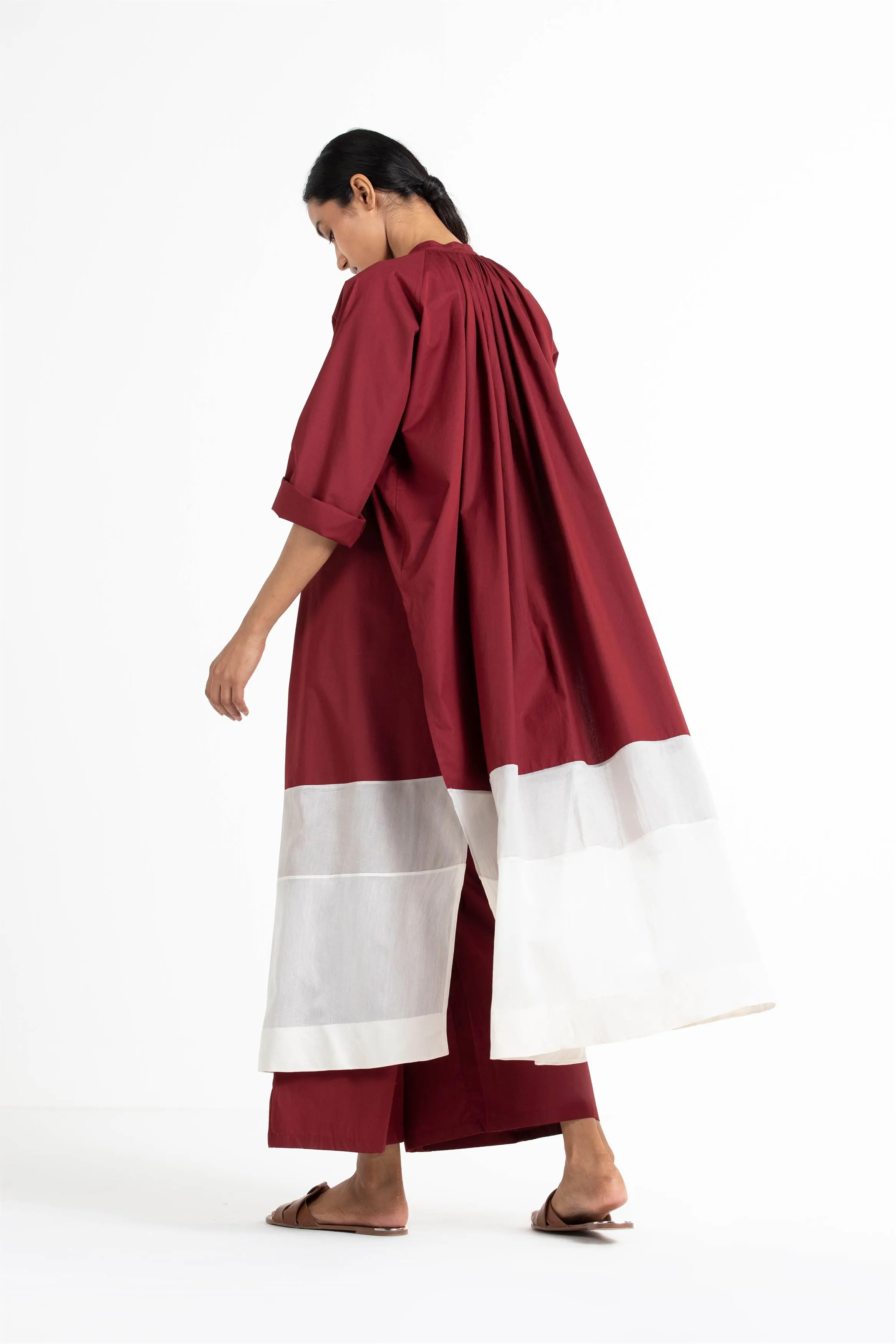THREE   -   Panel Gather Neck Shirt Co Ord (Set Of 2)