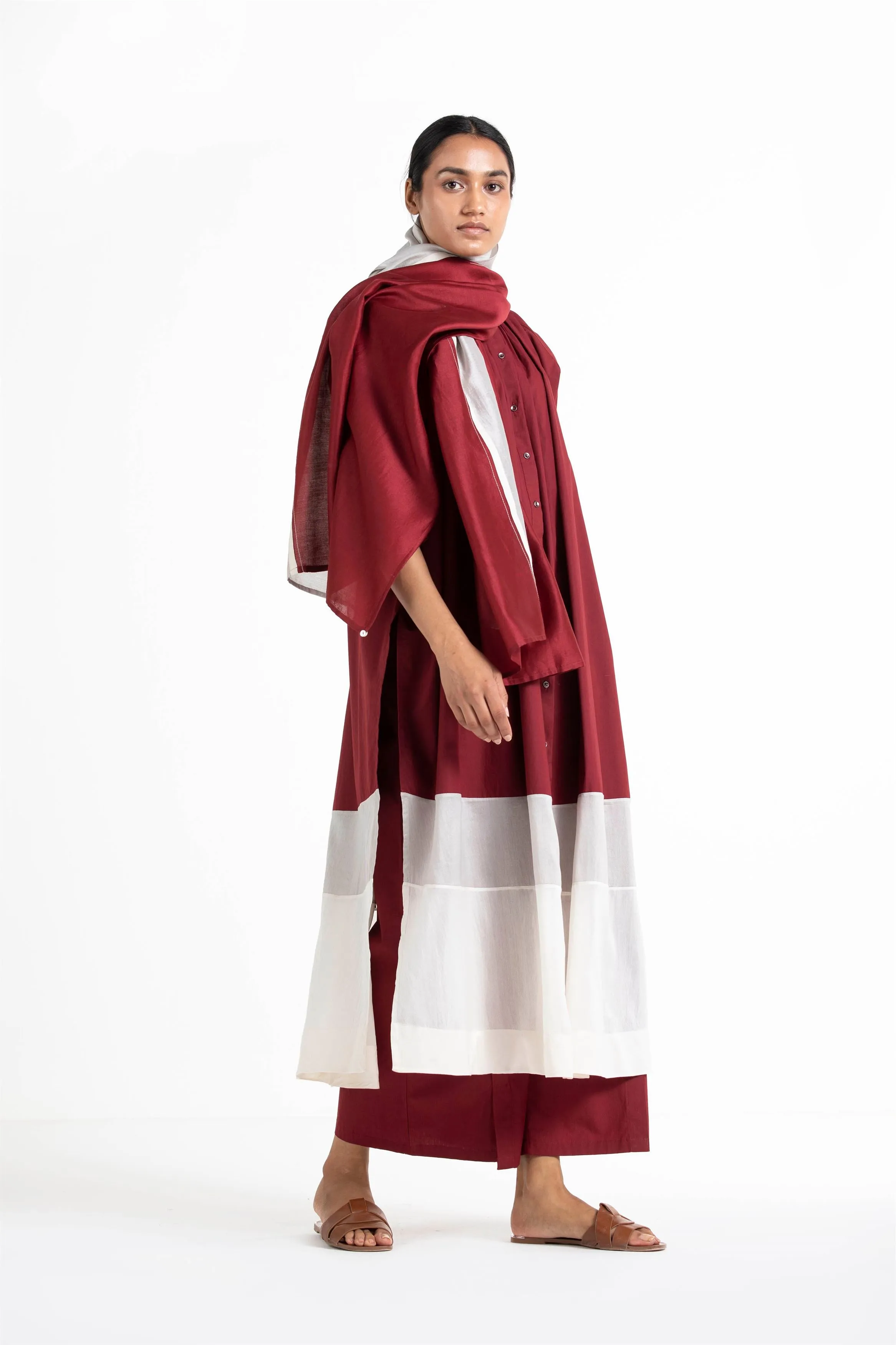 THREE   -   Panel Gather Neck Shirt Co Ord (Set Of 3)