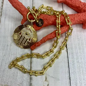 Tiffany's Style Chain in Sanded Gold Necklace with Hand of Fatima Pendant 300-26 | Erika Williner Designs