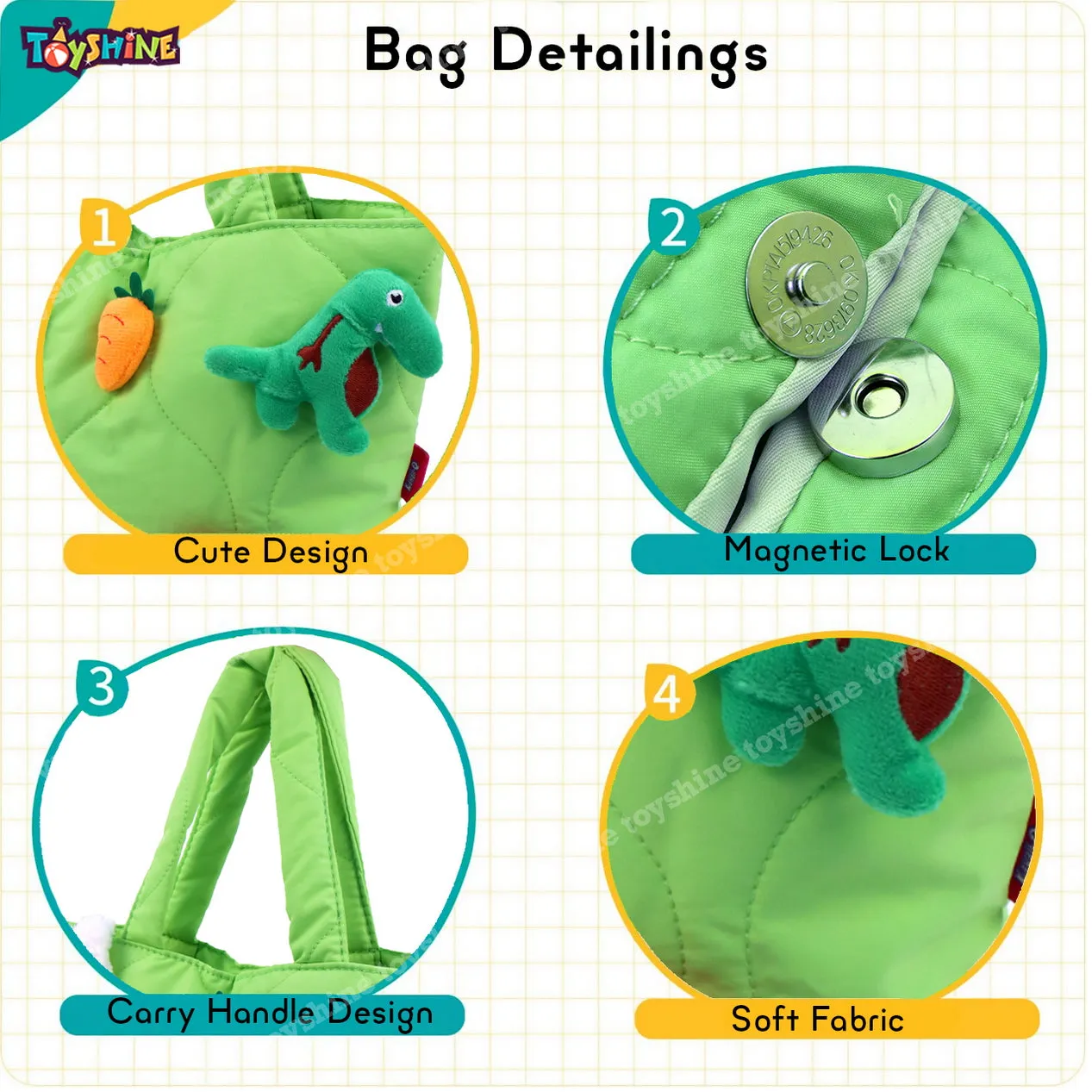 Toyshine Soft Plush Cartoon Tote Bag, Girls Handbag for Travel and Multi-purpose for Birthday Party Supplies - Green