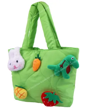 Toyshine Soft Plush Cartoon Tote Bag, Girls Handbag for Travel and Multi-purpose for Birthday Party Supplies - Green