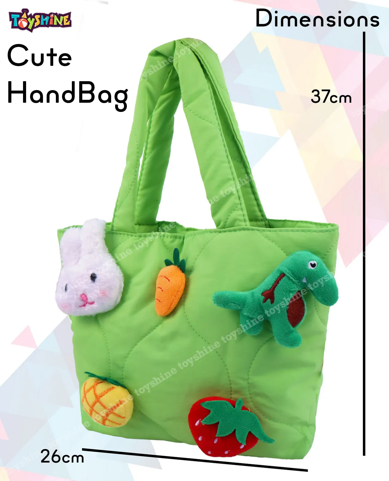 Toyshine Soft Plush Cartoon Tote Bag, Girls Handbag for Travel and Multi-purpose for Birthday Party Supplies - Green