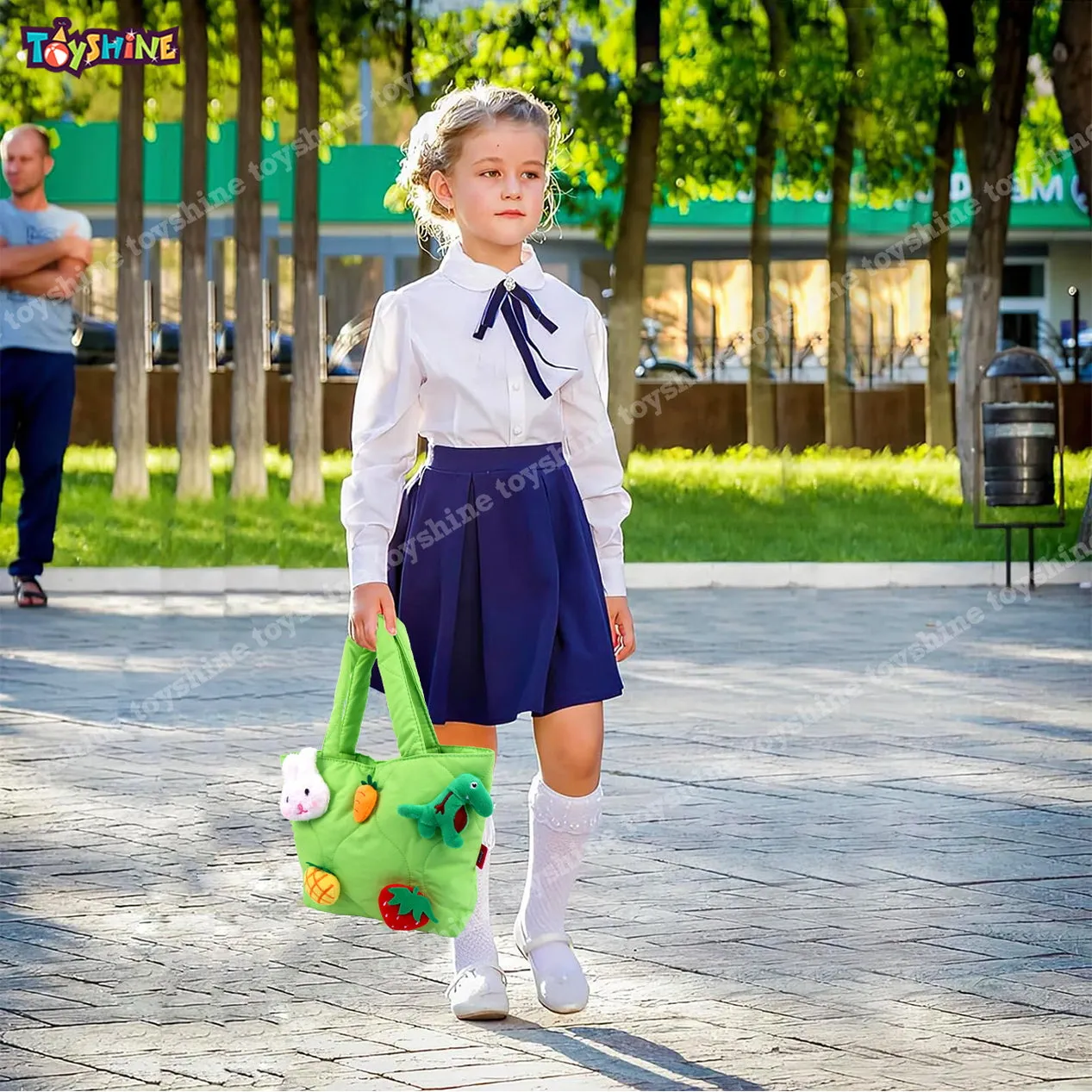 Toyshine Soft Plush Cartoon Tote Bag, Girls Handbag for Travel and Multi-purpose for Birthday Party Supplies - Green
