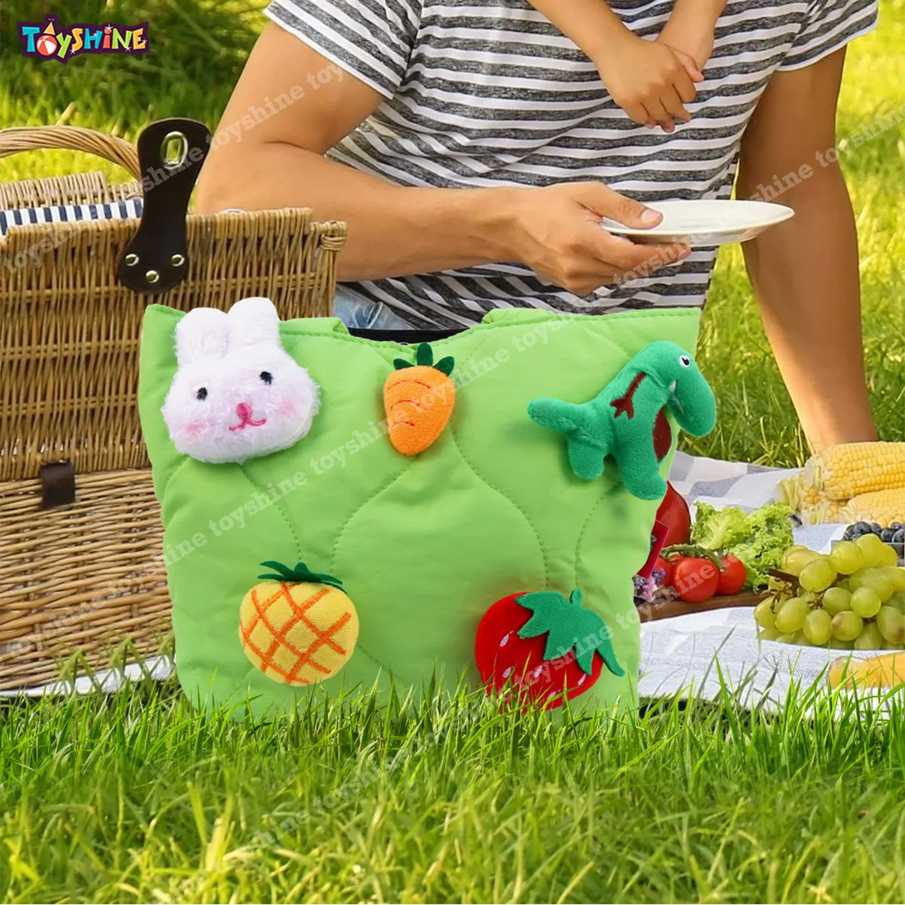 Toyshine Soft Plush Cartoon Tote Bag, Girls Handbag for Travel and Multi-purpose for Birthday Party Supplies - Green