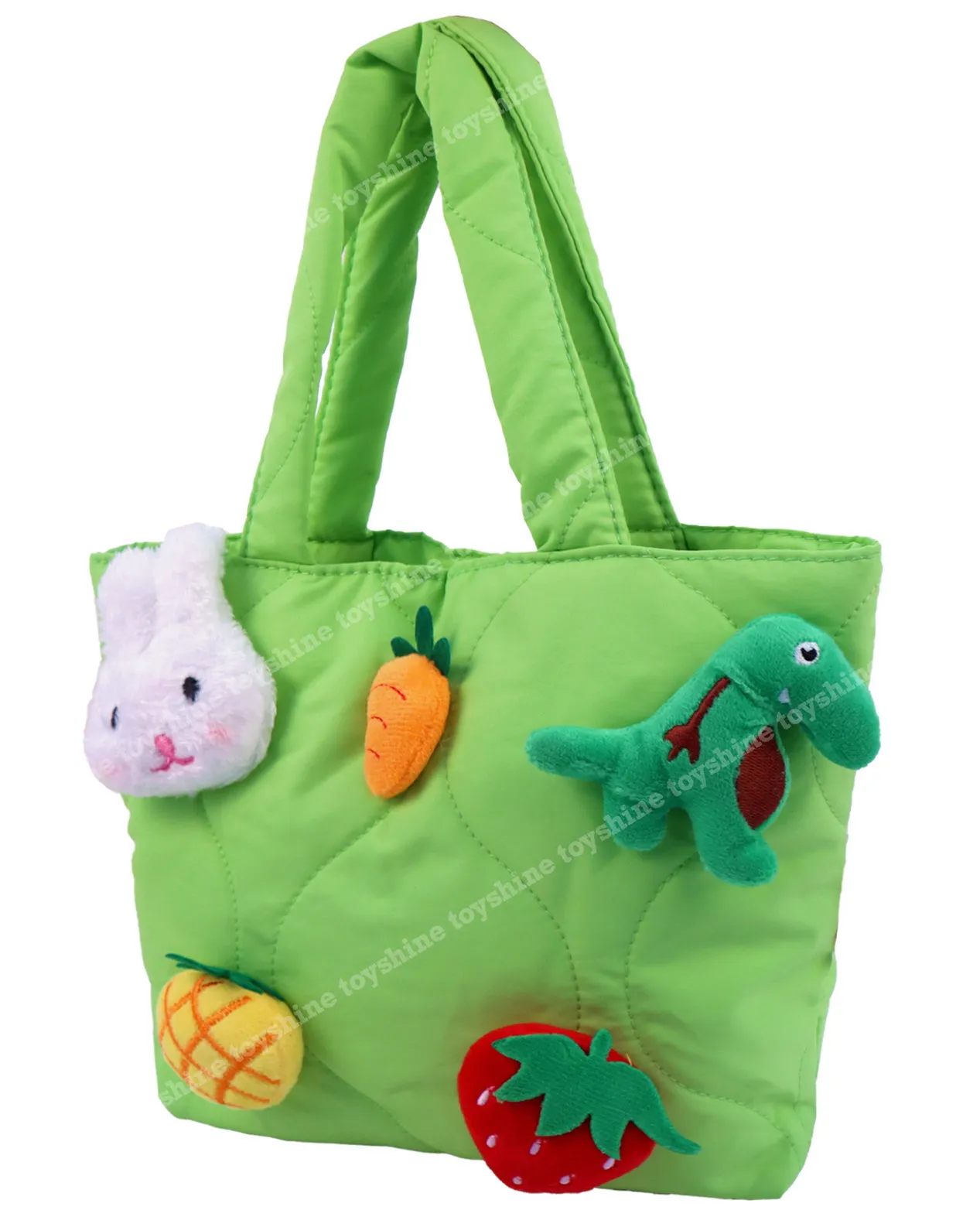 Toyshine Soft Plush Cartoon Tote Bag, Girls Handbag for Travel and Multi-purpose for Birthday Party Supplies - Green