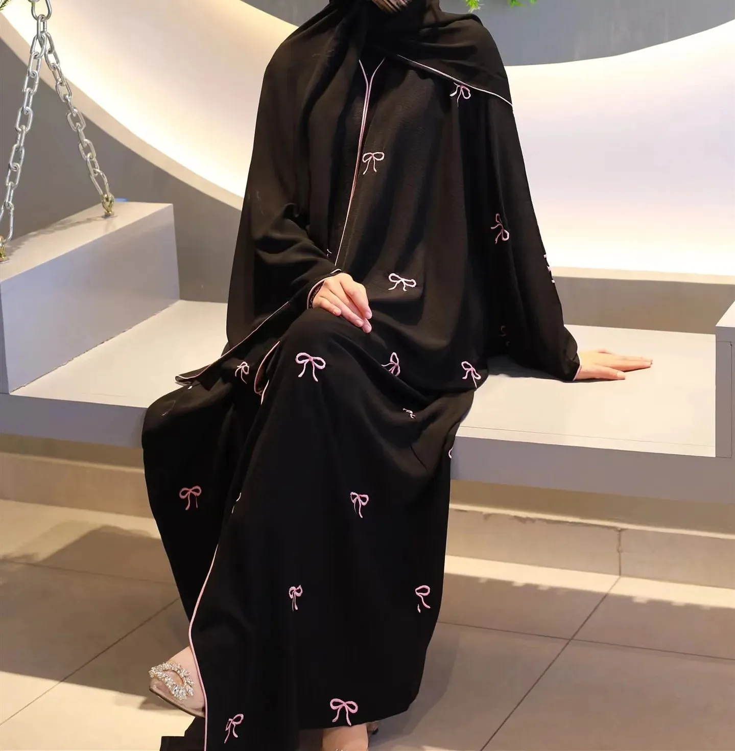 Turkish Elegant Cardigan Embroidered Abaya
