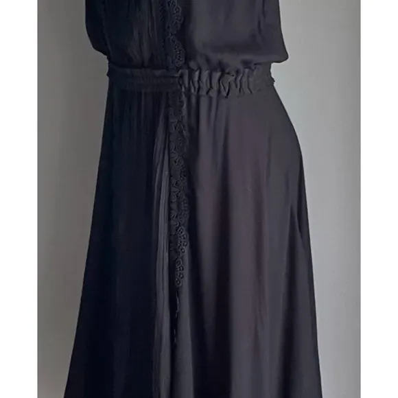Uma and leopold black Jasmine Midi Dress Elasticated bust &amp; waste Boho Bohemian