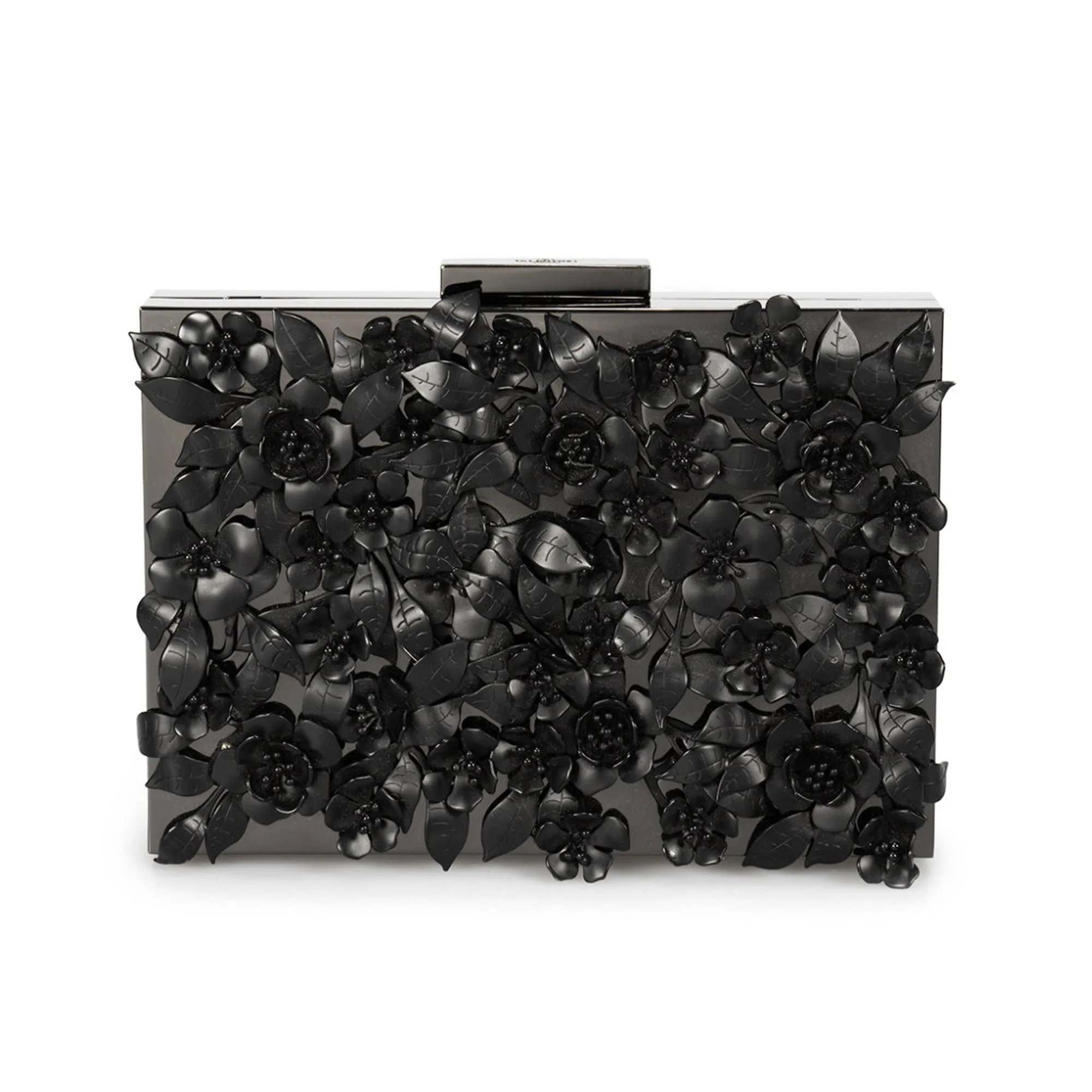 Valentino Appliqué Flowers Minaudiere in Black Metal