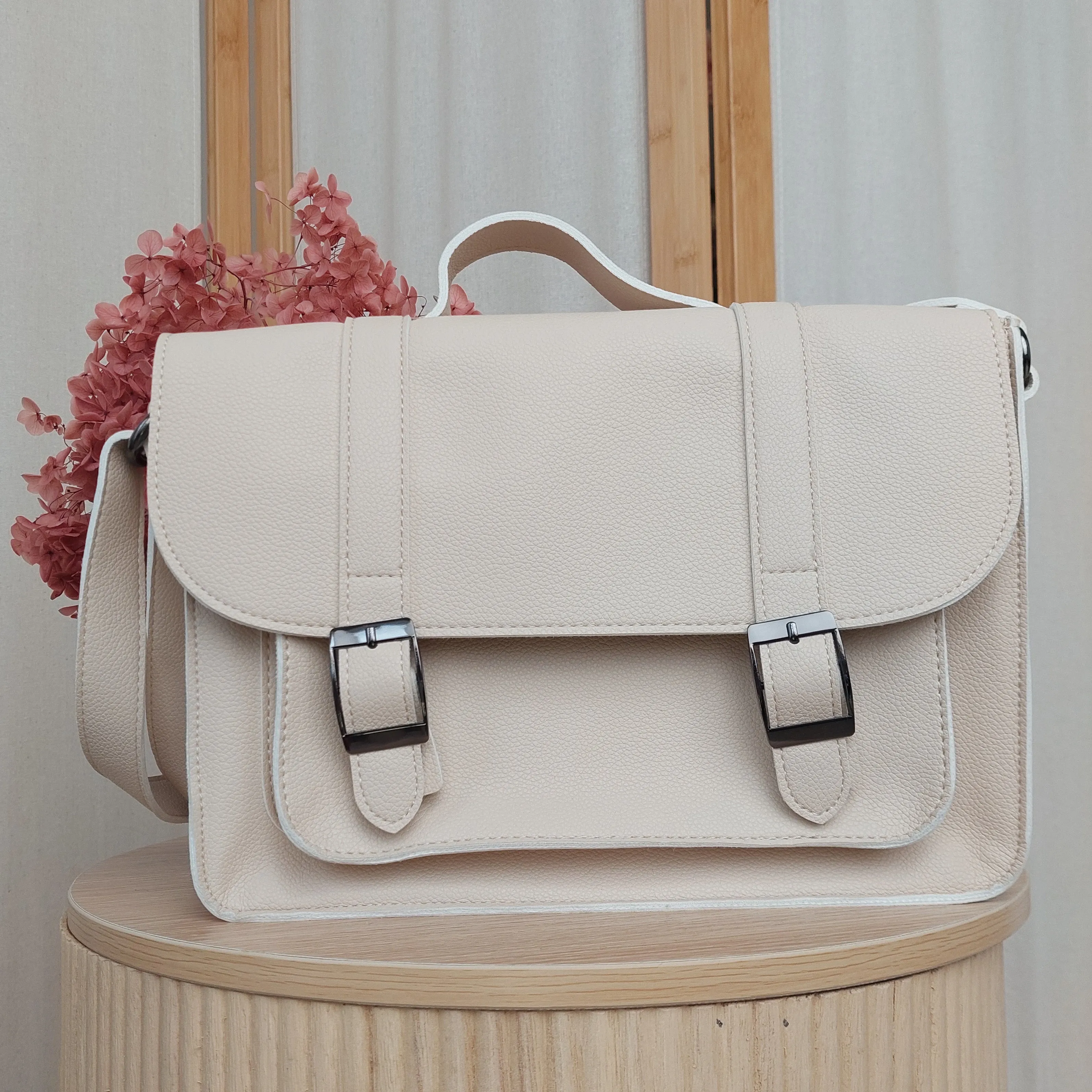Vegan Leather Primary School Bag - Pavlova Cream