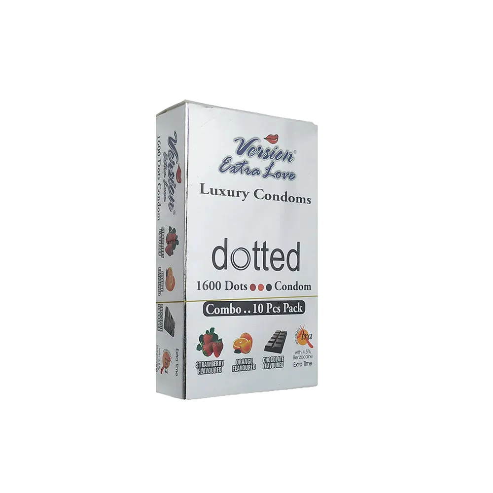 Version Extra Love 1600 Dotted Luxury Condoms 3 in 1 Flavor with Extra Time 10S