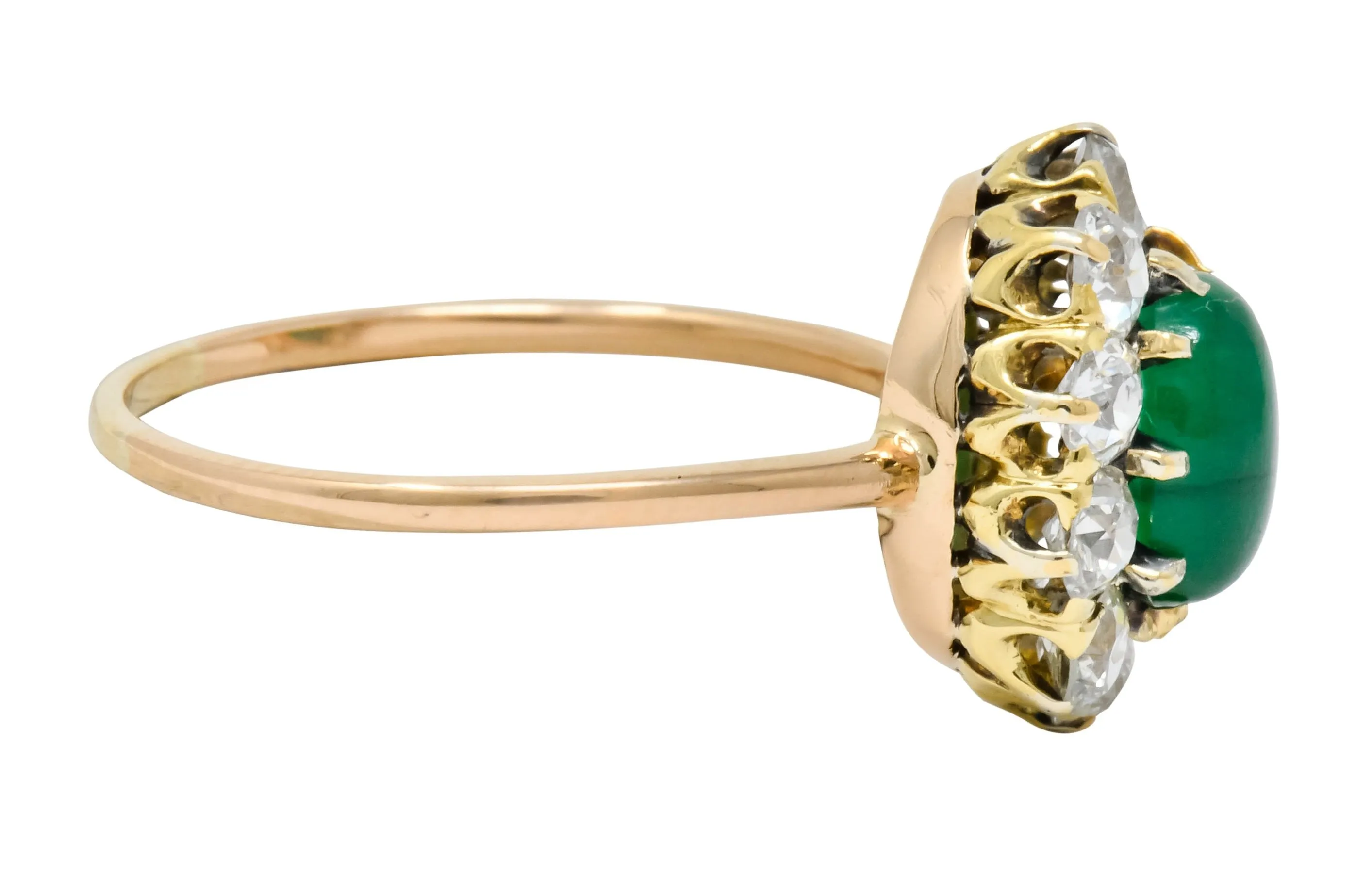 Victorian 2.10 CTW Emerald Diamond 14 Karat Gold Cluster Ring