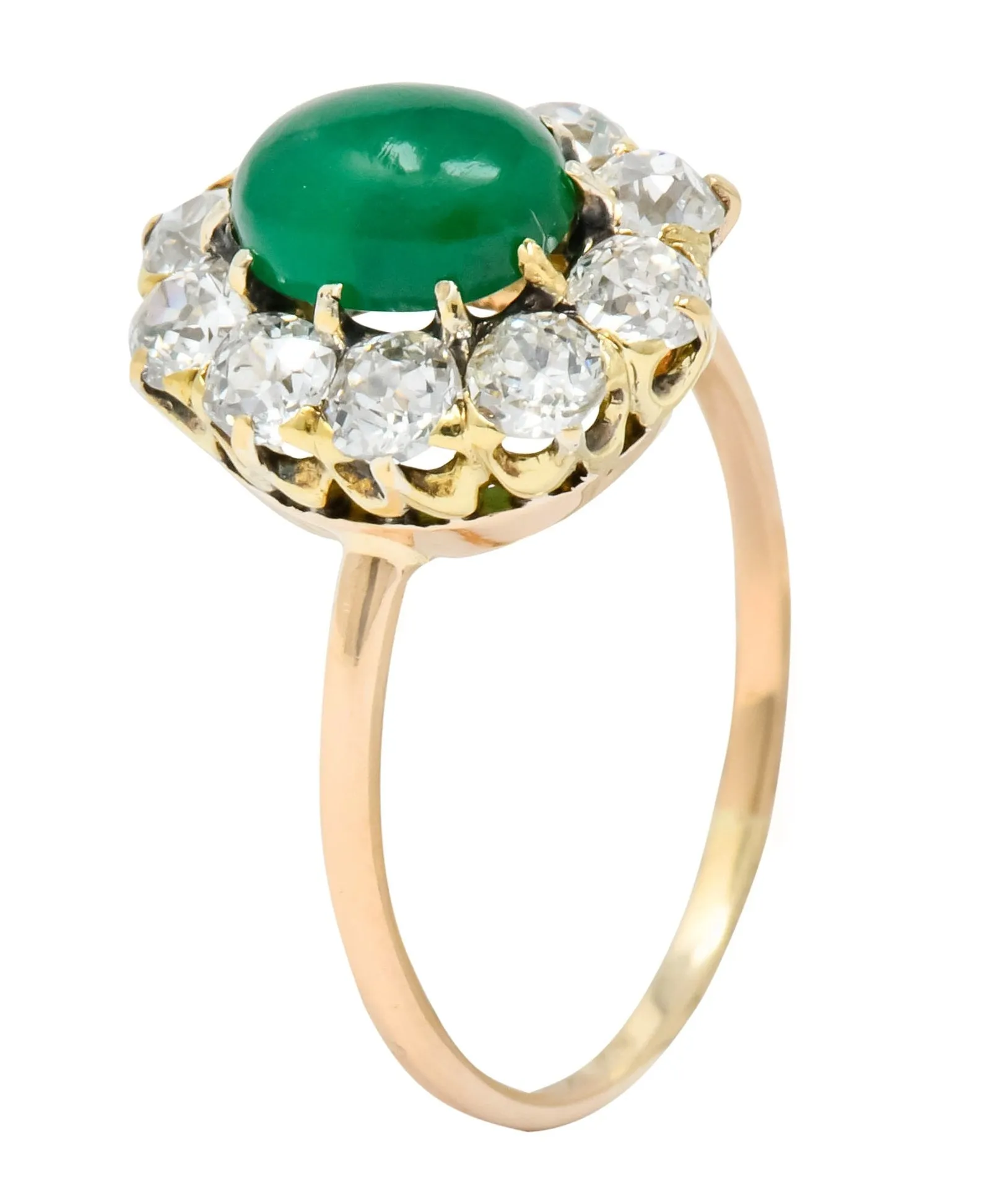 Victorian 2.10 CTW Emerald Diamond 14 Karat Gold Cluster Ring