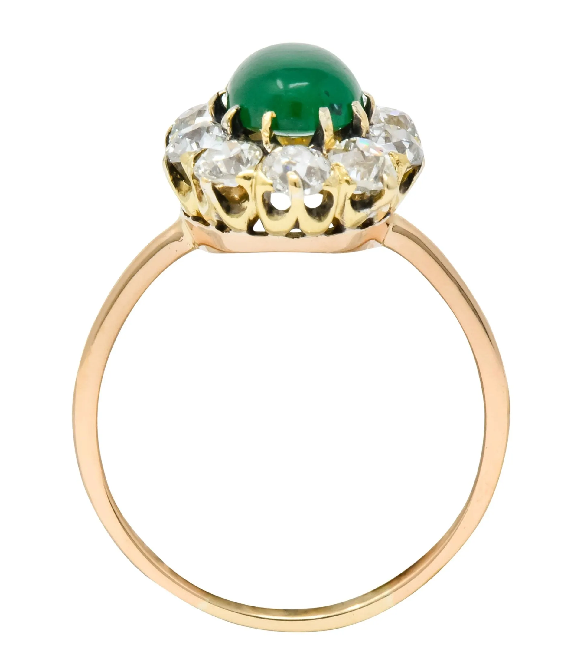 Victorian 2.10 CTW Emerald Diamond 14 Karat Gold Cluster Ring