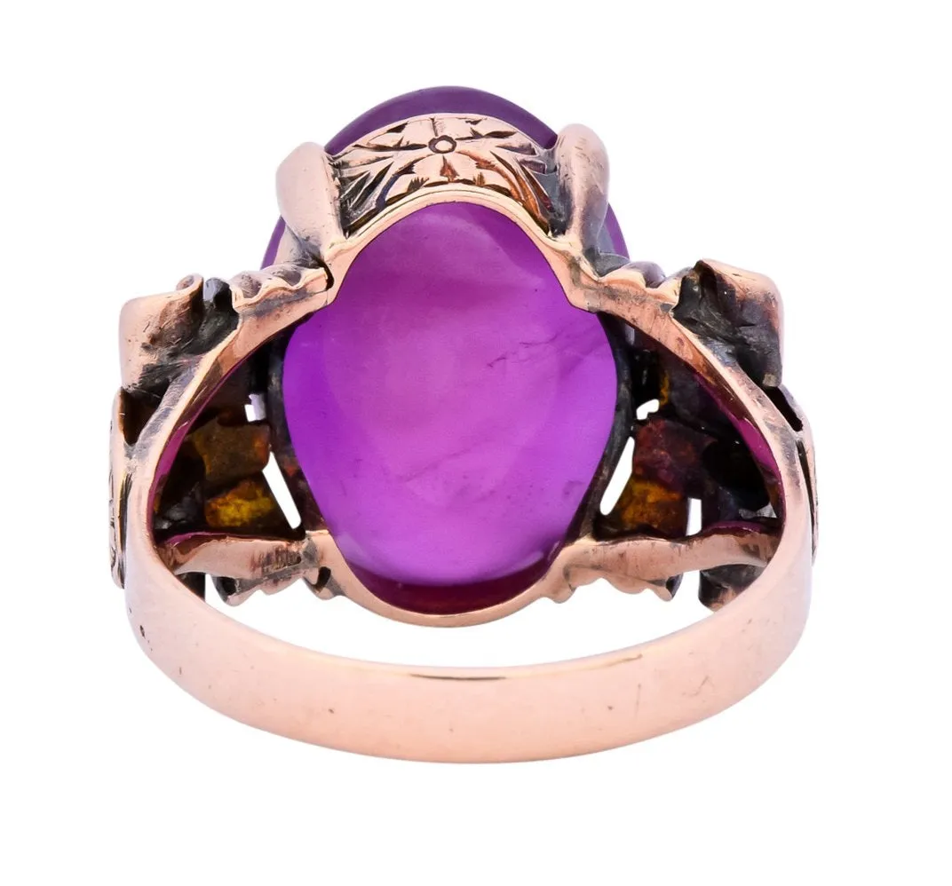 Victorian Natural Ruby 14 Karat Gold Scrolled Dinner Ring GIA