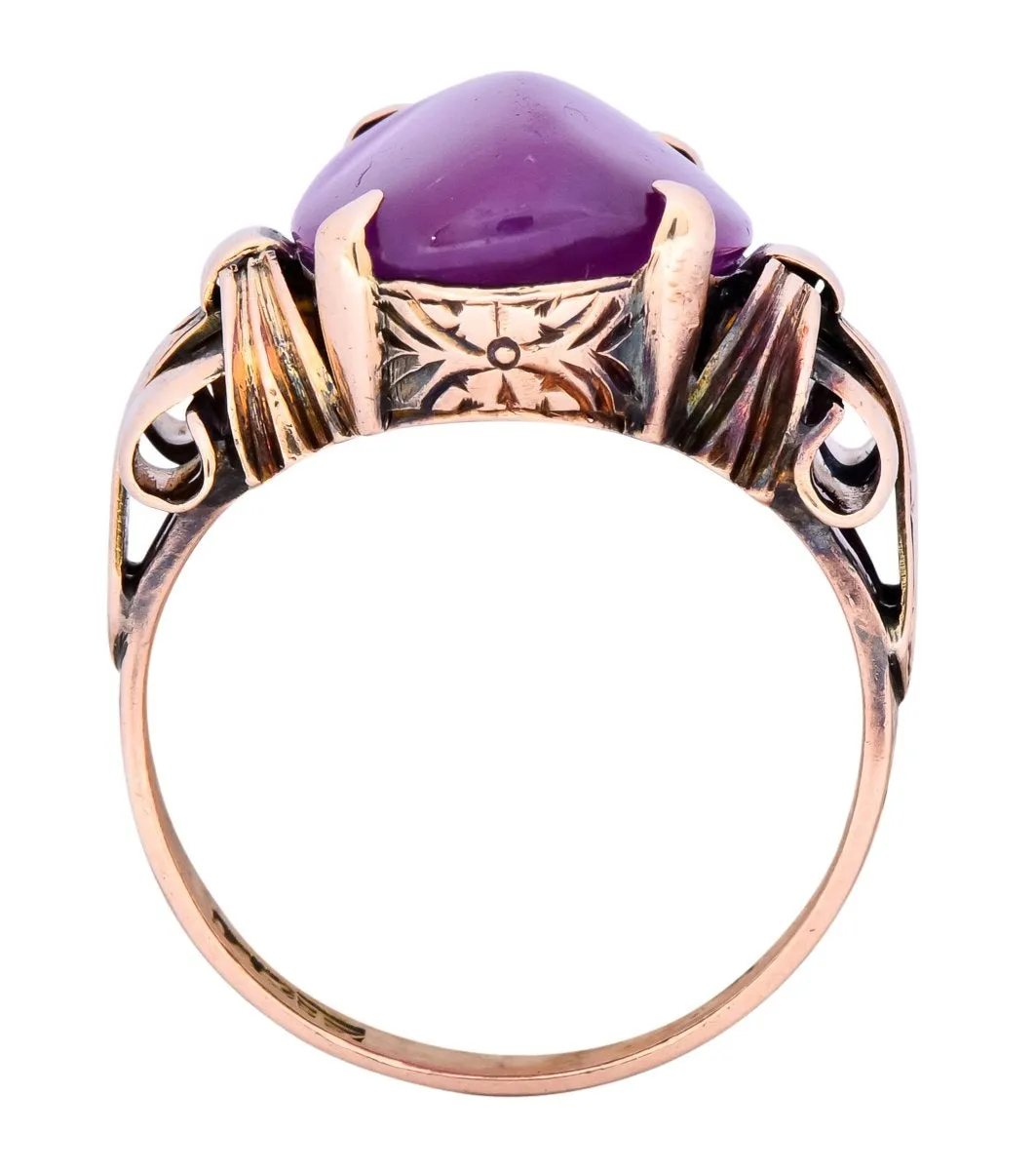 Victorian Natural Ruby 14 Karat Gold Scrolled Dinner Ring GIA