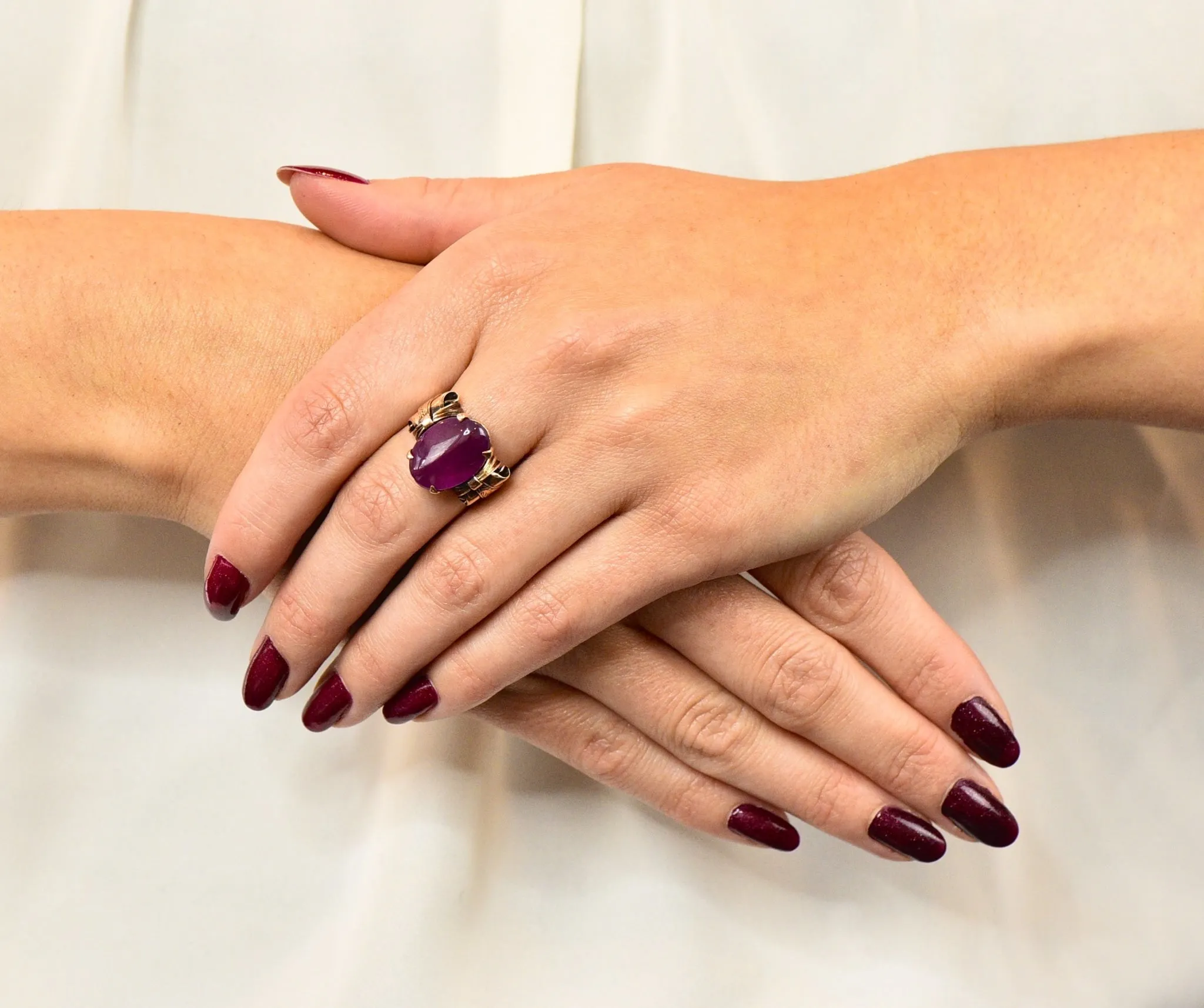 Victorian Natural Ruby 14 Karat Gold Scrolled Dinner Ring GIA