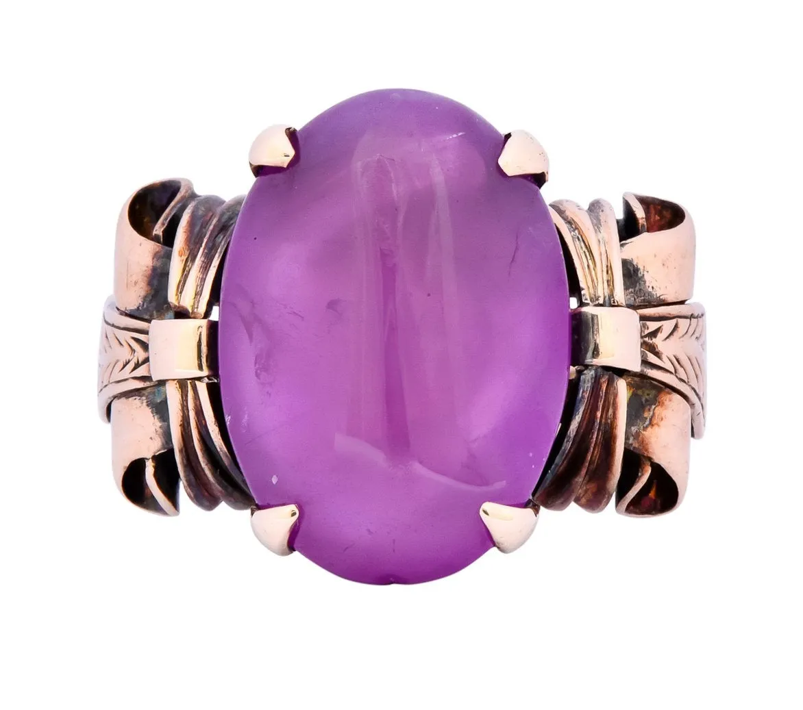 Victorian Natural Ruby 14 Karat Gold Scrolled Dinner Ring GIA