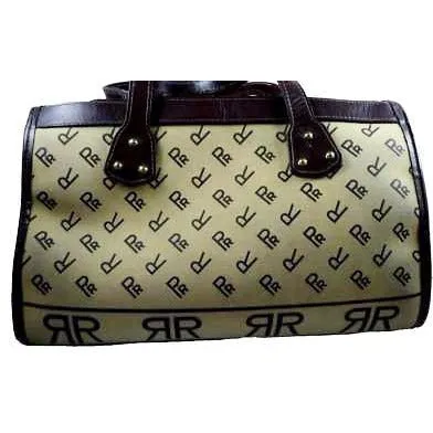Vintage Brown Canvas/Vinyl Satchel Purse RR Monogram Print 1970S