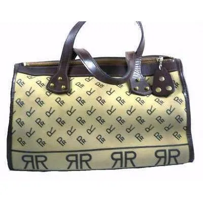 Vintage Brown Canvas/Vinyl Satchel Purse RR Monogram Print 1970S
