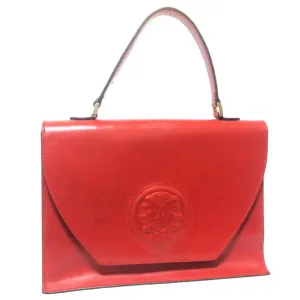 Vintage FENDI genuine red leather classic handbag with iconic Janus medallion embossed motif at front. 050628ya1
