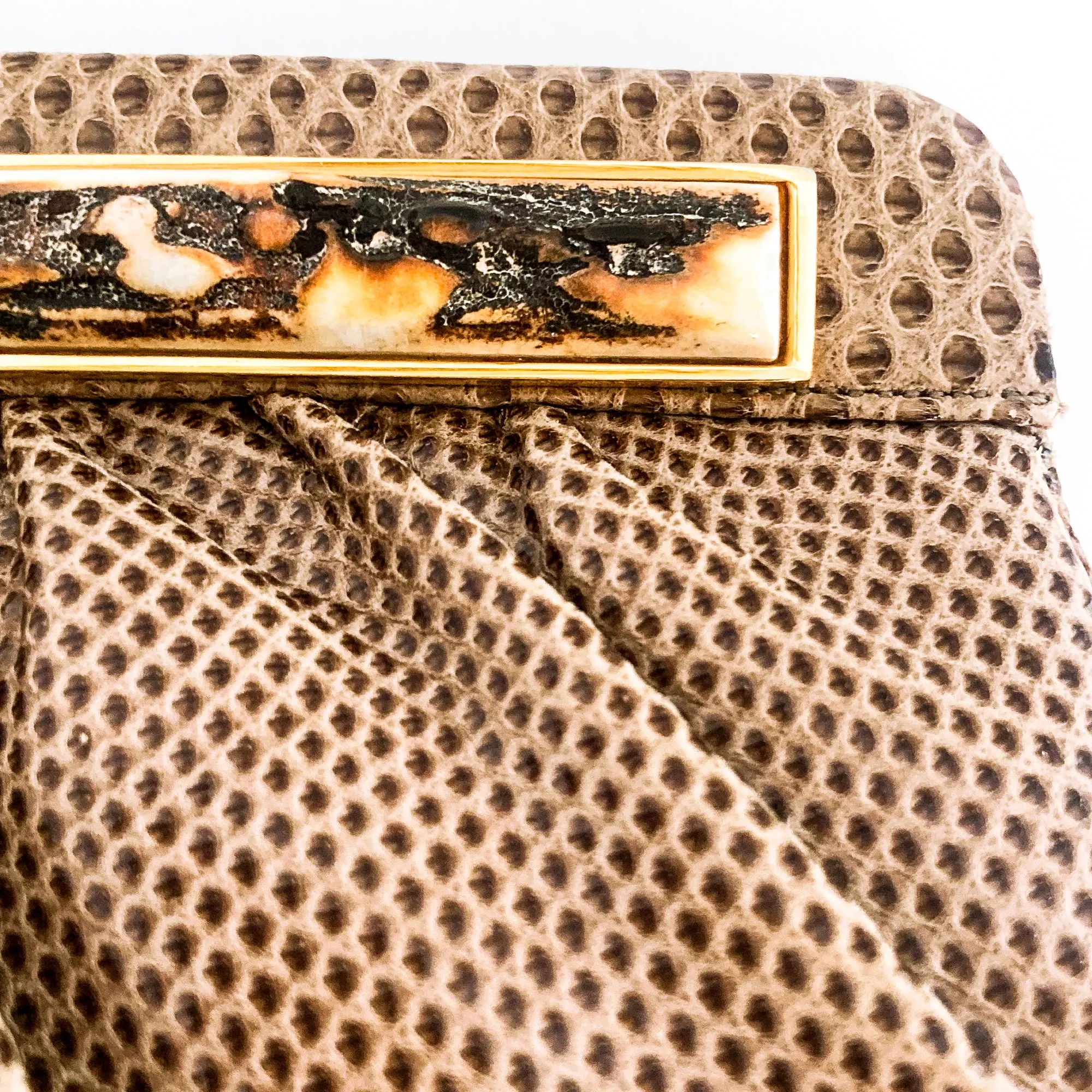Vintage Judith Leiber Horn Lizard Leather Beige Handbag Clutch Crossbody Purse