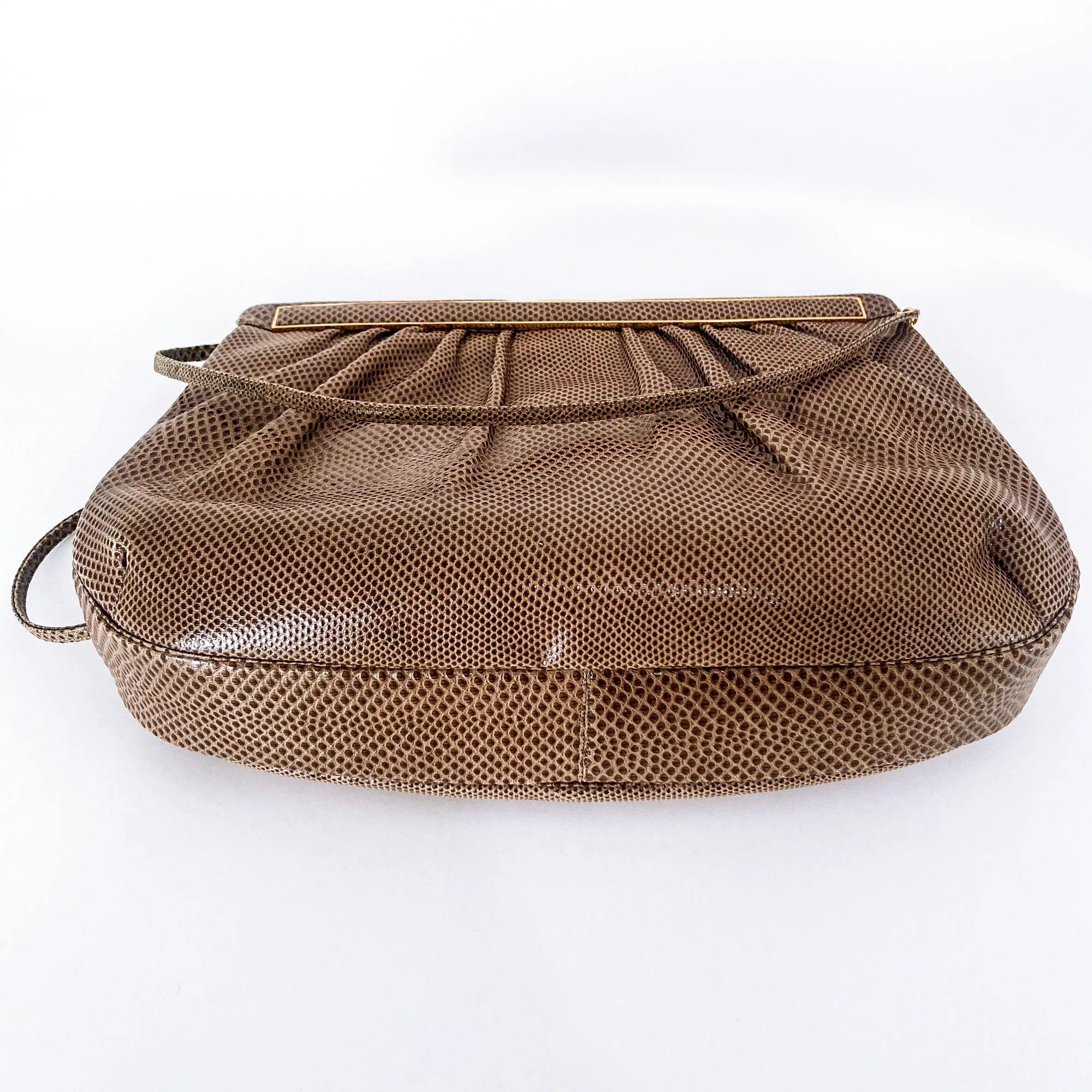 Vintage Judith Leiber Horn Lizard Leather Beige Handbag Clutch Crossbody Purse