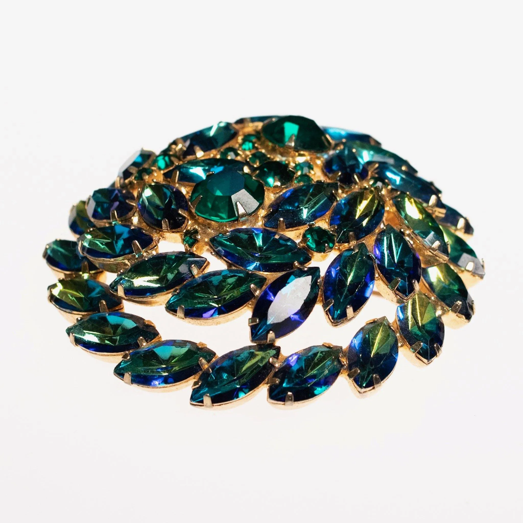 Vintage Juliana Huge Blue Green Rhinestone Medallion Brooch