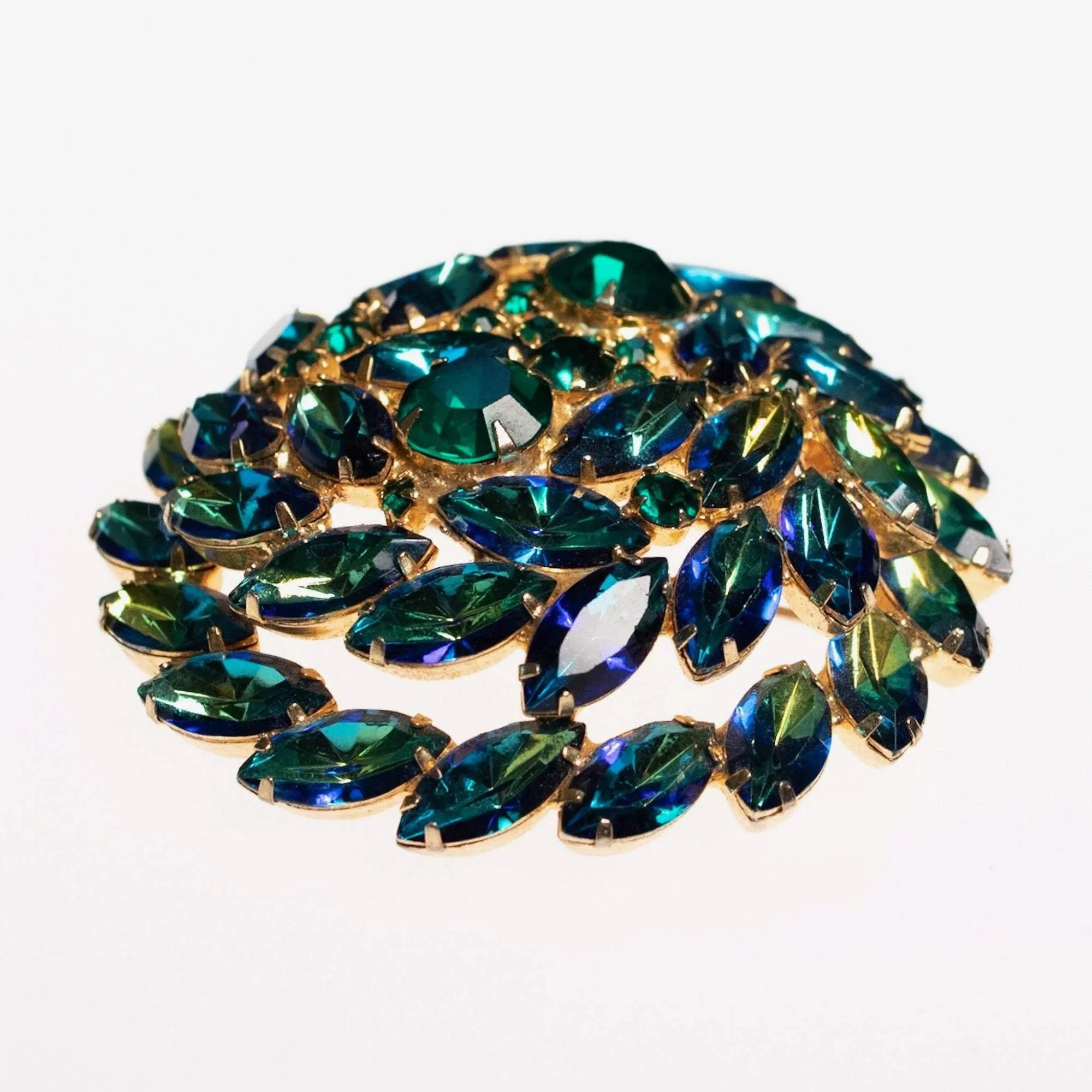 Vintage Juliana Huge Blue Green Rhinestone Medallion Brooch