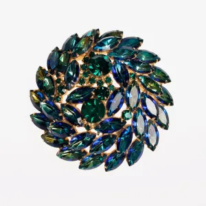 Vintage Juliana Huge Blue Green Rhinestone Medallion Brooch