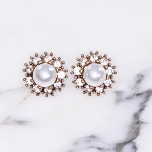Vintage Style Faux Pearl Earrings with Crystal Halo