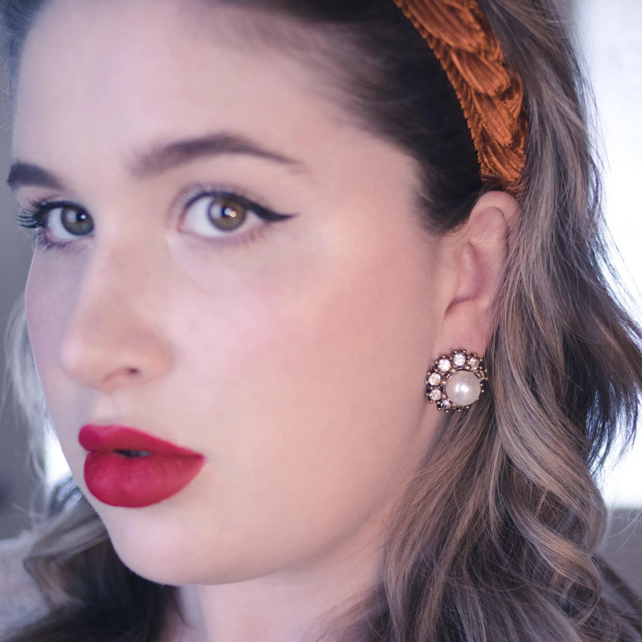 Vintage Style Faux Pearl Earrings with Crystal Halo