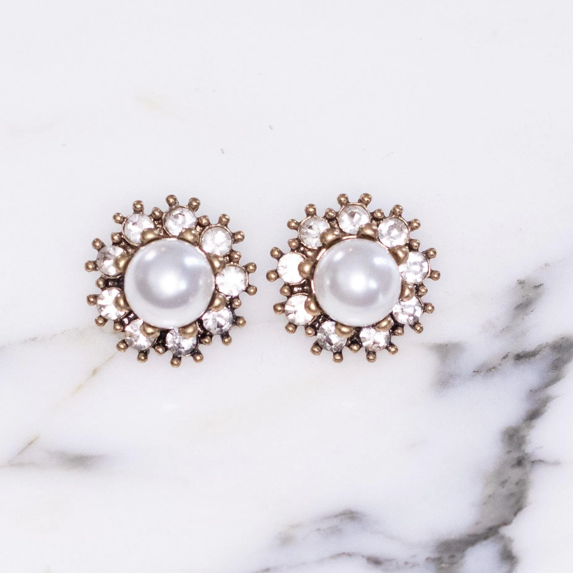 Vintage Style Faux Pearl Earrings with Crystal Halo