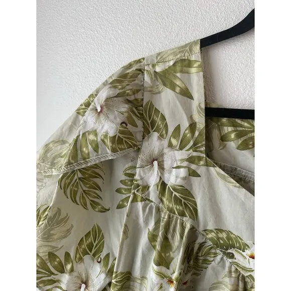 Vtg Winnie Fashion Hawaiian Muumuu Dress Size 2XL Tropical Floral Green Pockets