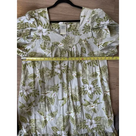 Vtg Winnie Fashion Hawaiian Muumuu Dress Size 2XL Tropical Floral Green Pockets