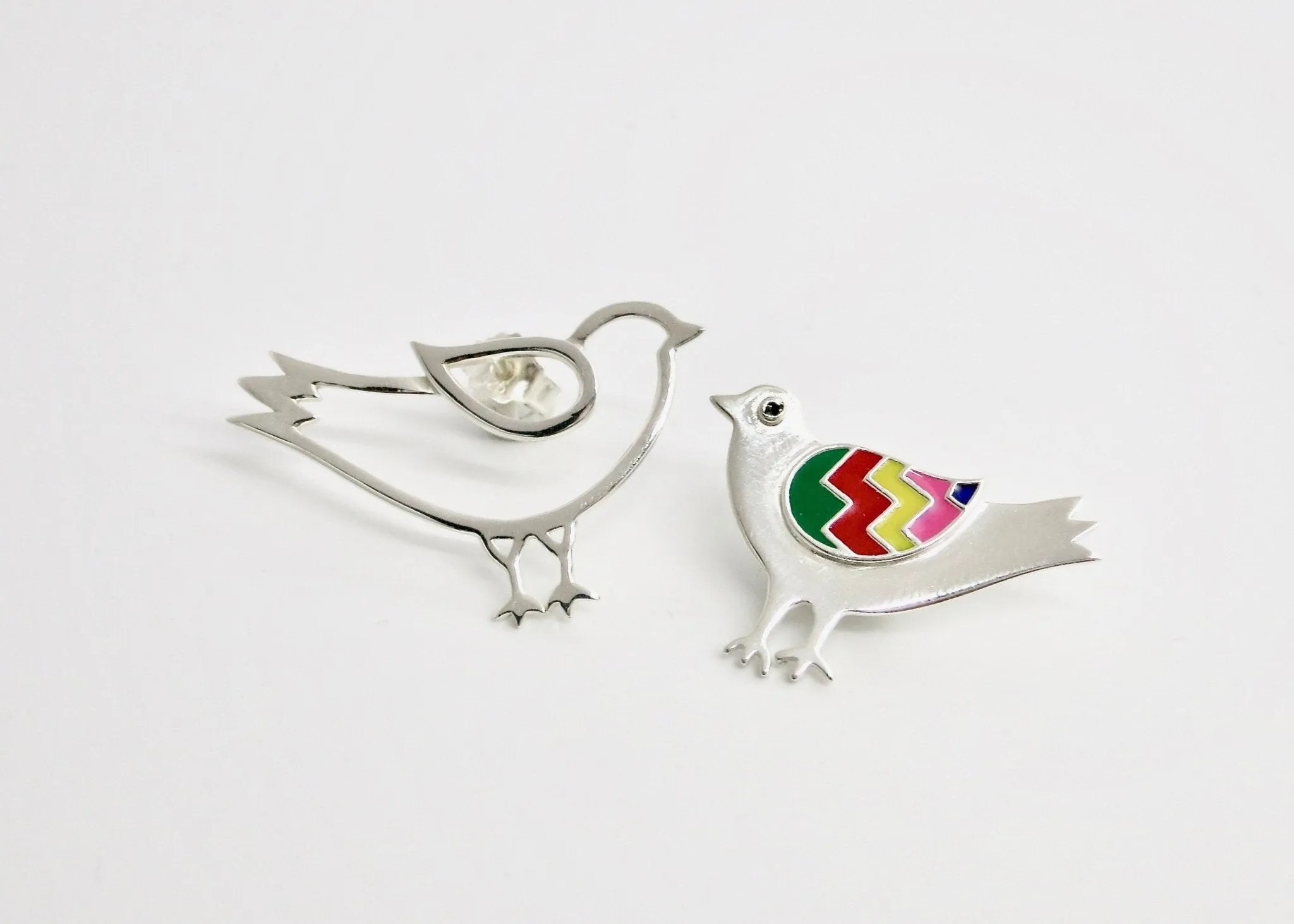 Whimsical, asymmetrical 'paksi' (bird) earrings