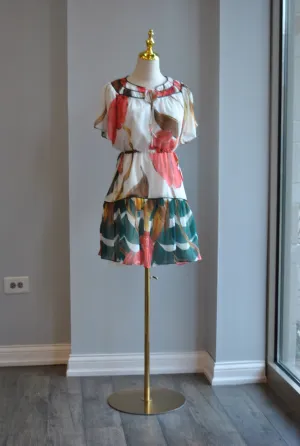 WHITE AND GREEN MULTI MINI TUNIC DRESS