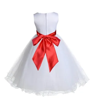 White Formal Wedding Pageant Special Occasions Rattail Edge Tulle Flower Girl Dress 829S(3)