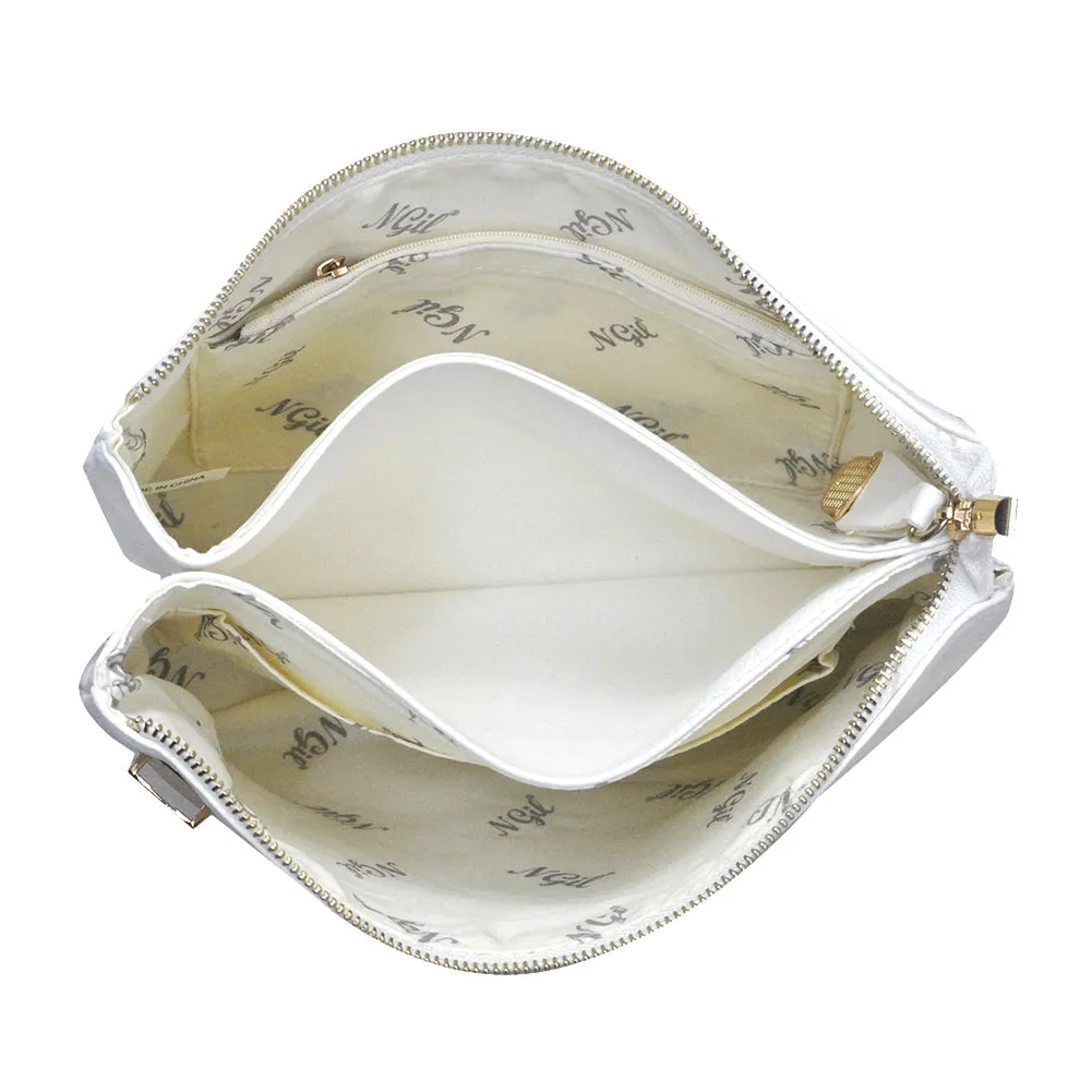 White NGIL Faux Leather Push Lock Clutch/Crossbody Bag
