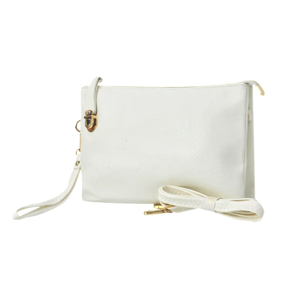 White NGIL Faux Leather Push Lock Clutch/Crossbody Bag