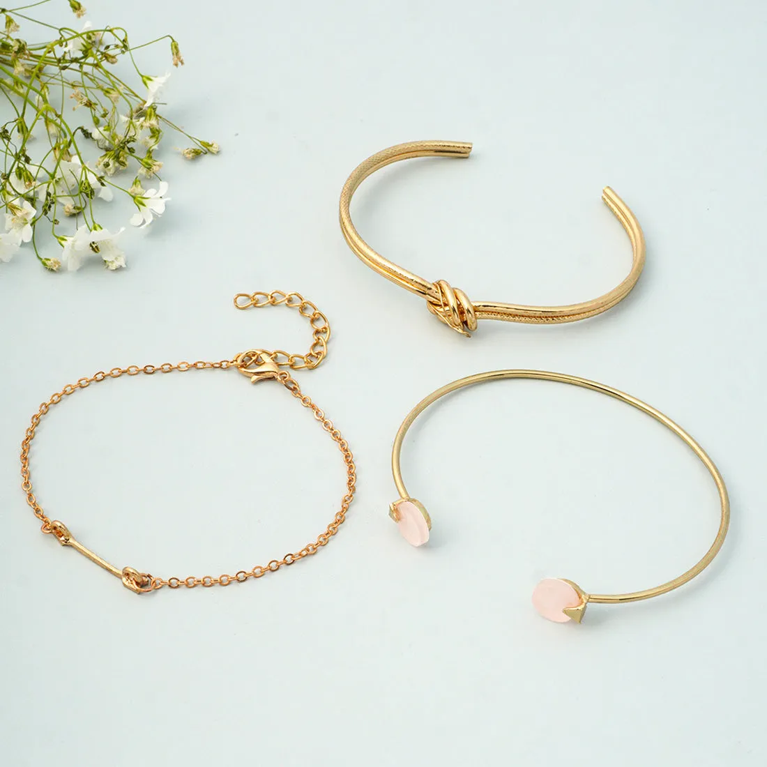 White Stone Knot Bracelet Set Of 3