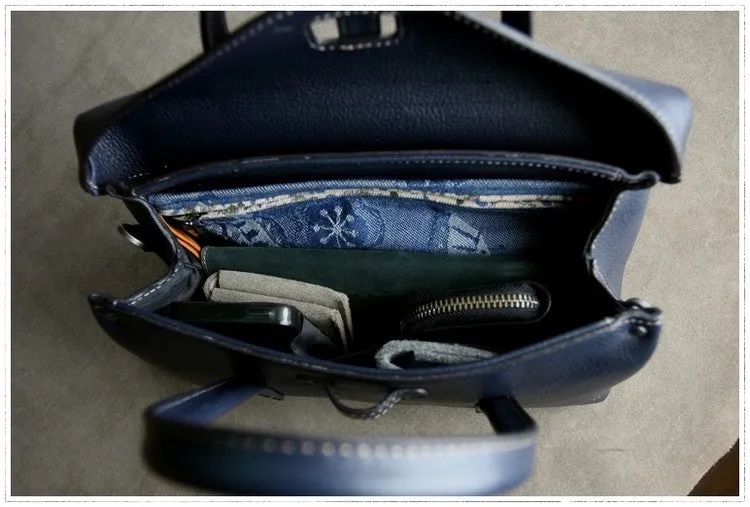Womens Navy Work Leather Handbag Purse Leather Gray Work Shoulder Bag Handbag Purse for Ladies