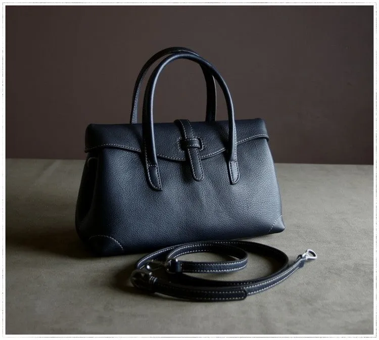 Womens Navy Work Leather Handbag Purse Leather Gray Work Shoulder Bag Handbag Purse for Ladies