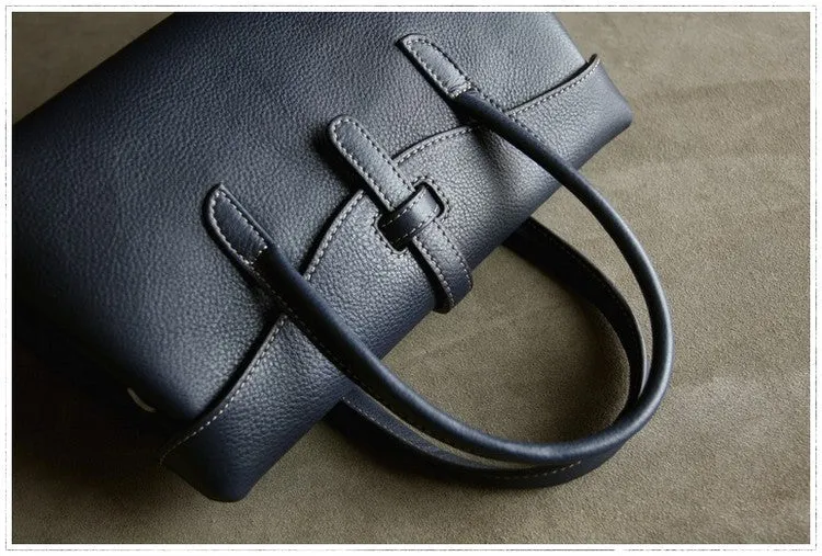 Womens Navy Work Leather Handbag Purse Leather Gray Work Shoulder Bag Handbag Purse for Ladies