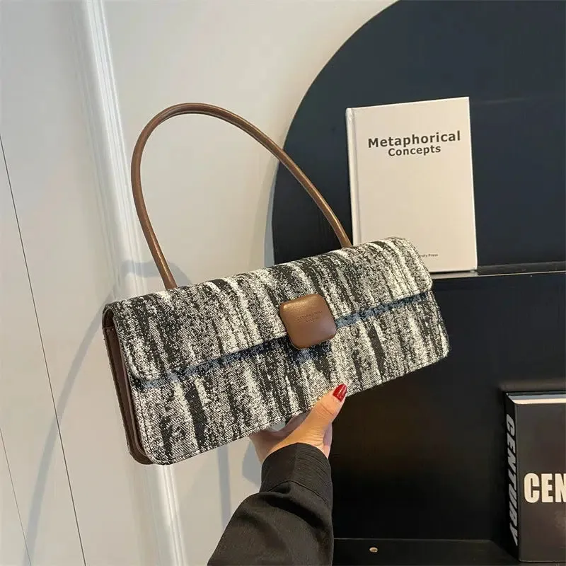 Wooden Clasp Textured Satchel Bag
