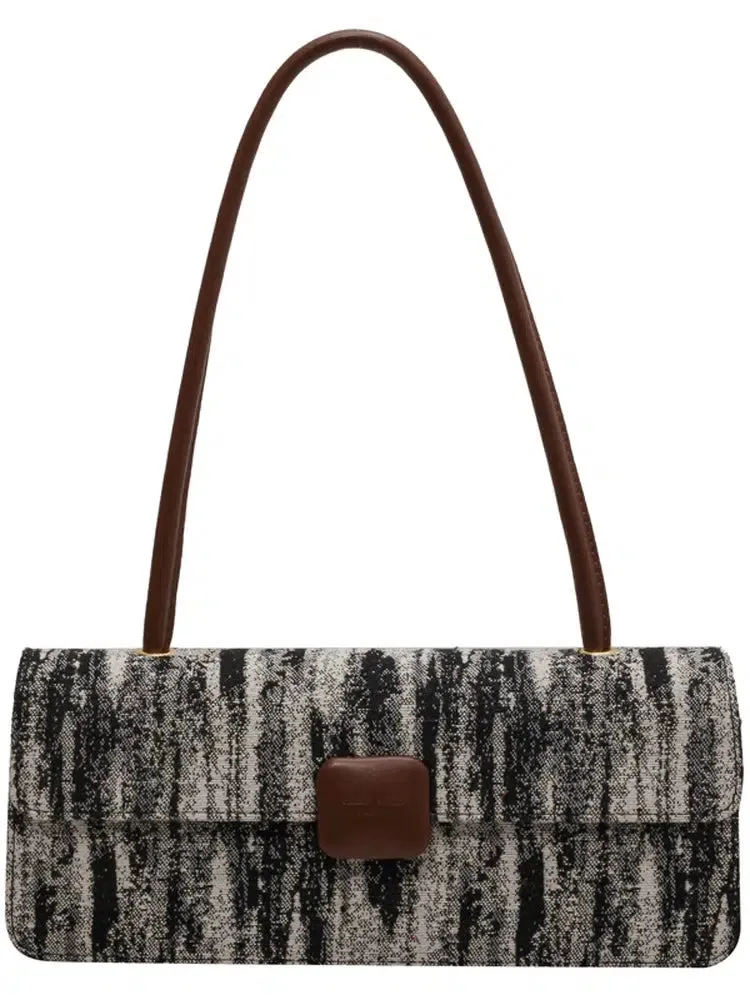 Wooden Clasp Textured Satchel Bag