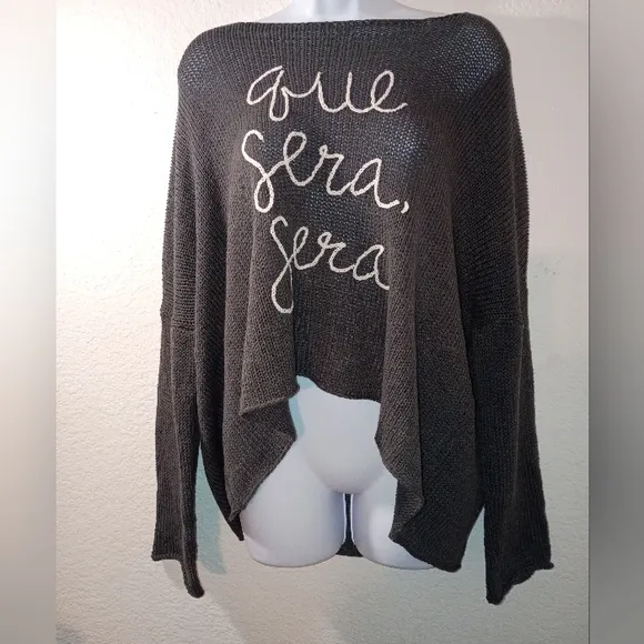 WOODIN SHIPS Gray Sweater with Script Design 60% Cotton 40% Acrylic