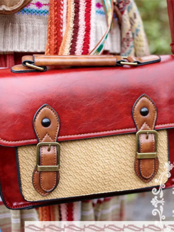 woven block vintage satchel