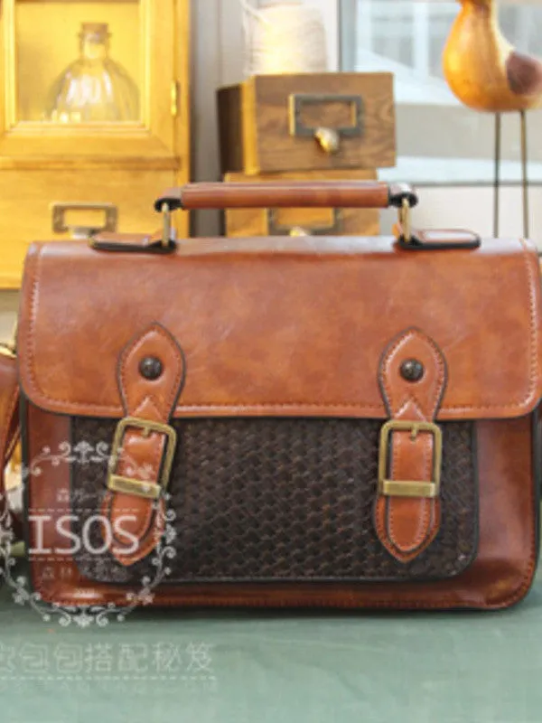 woven block vintage satchel