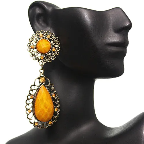 Yellow Faceted Teardrop Rhinestone Earrings